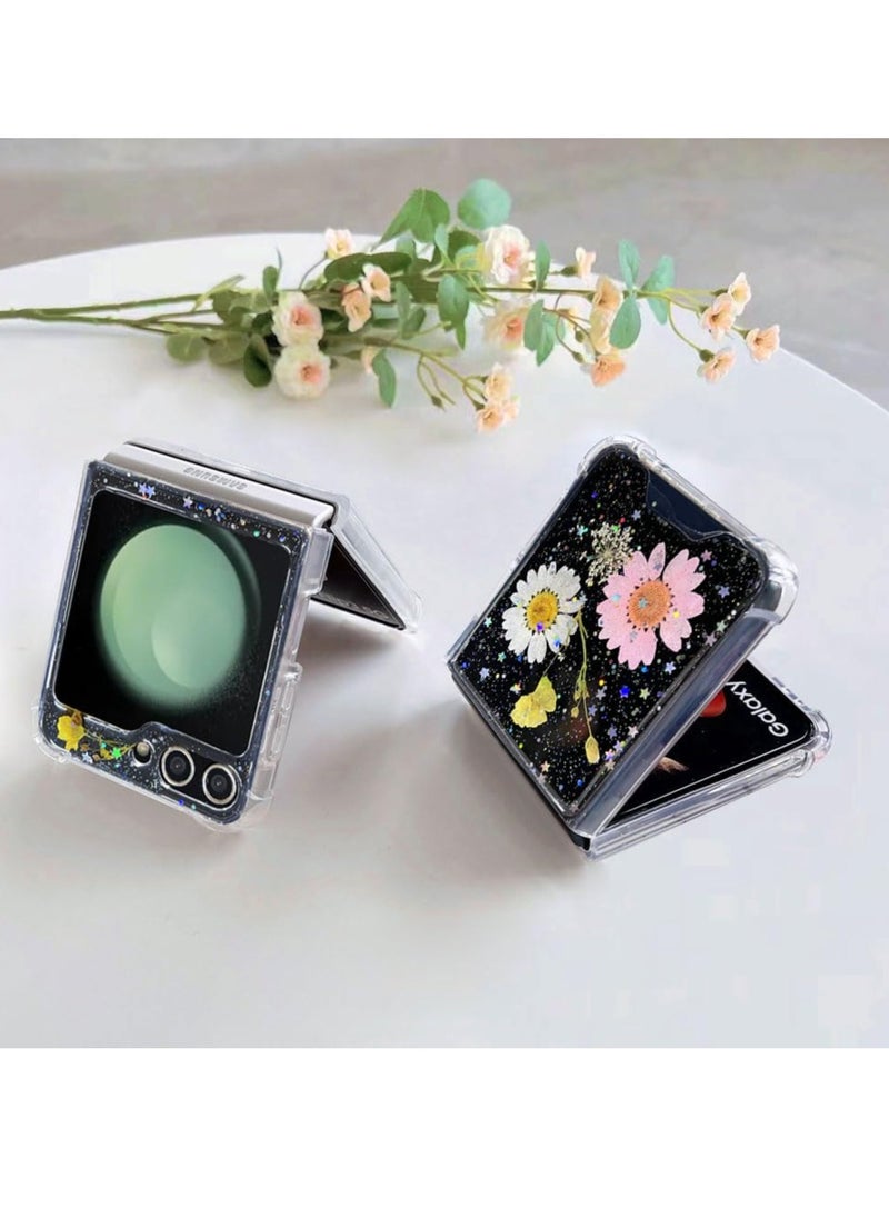 Excefore - Compatible with Samsung Galaxy Z Flip 5 5G Case, Daisy Flower Clear with Design, ransparent Dried Real Pressed Flower Aesthetic Case, Cute Case for Galaxy Z Flip 5 Soft Silicone - Image 1