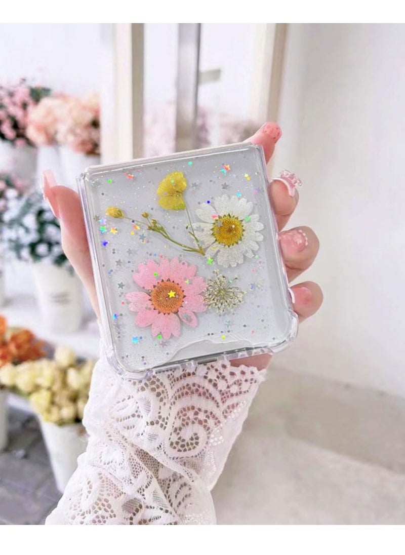 Excefore - Compatible with Samsung Galaxy Z Flip 5 5G Case, Daisy Flower Clear with Design, ransparent Dried Real Pressed Flower Aesthetic Case, Cute Case for Galaxy Z Flip 5 Soft Silicone - Image 1