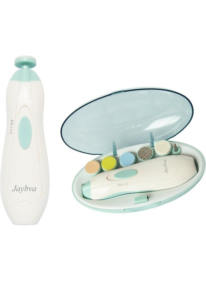 Jaybva (Light Green) - Baby Nail File Electric Nail Trimmer - Safe Baby Nail Clippers for Newborn Children Toddlers with LED Light - Image 1