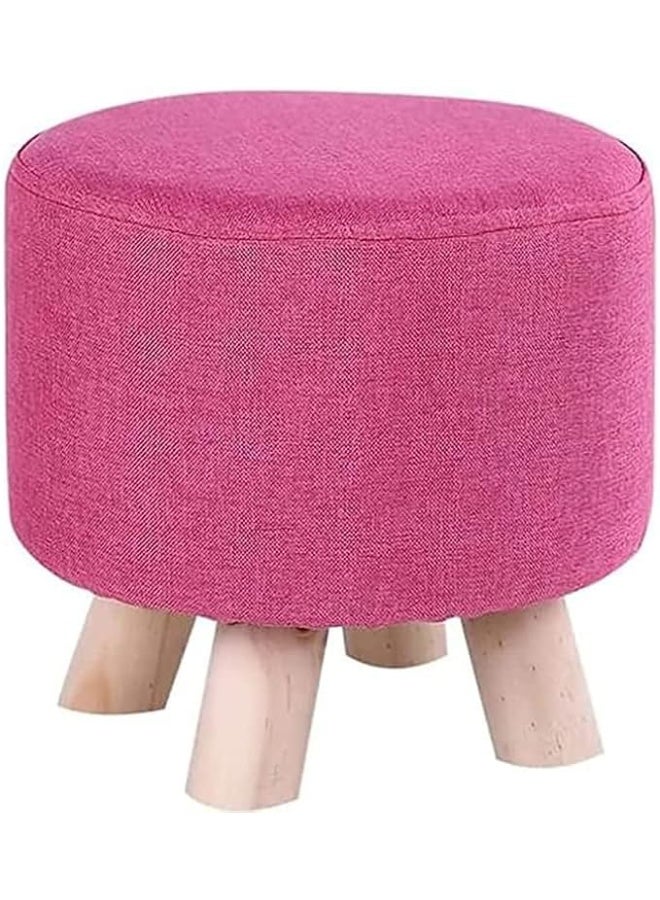 Pink Round Ottoman Stool, Upholstered Fabric, Wooden Legs, 28x28x28 cm - Image 2