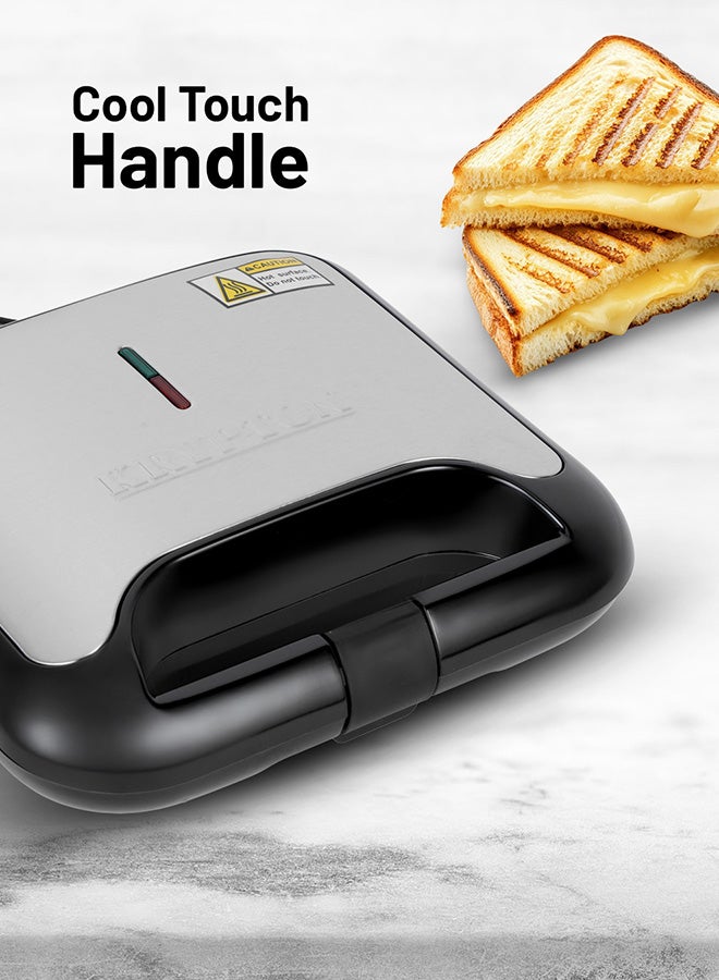 KRYPTON Electric Grill Maker with Non-Stick 2 Slice Plates | Automatic Temperature Control | Power On/Off Indicators | Easy to Clean | Perfect for Grilling Meat, Chicken, Vegetables 750 W KNGM6064S Black/Silver - Image 5