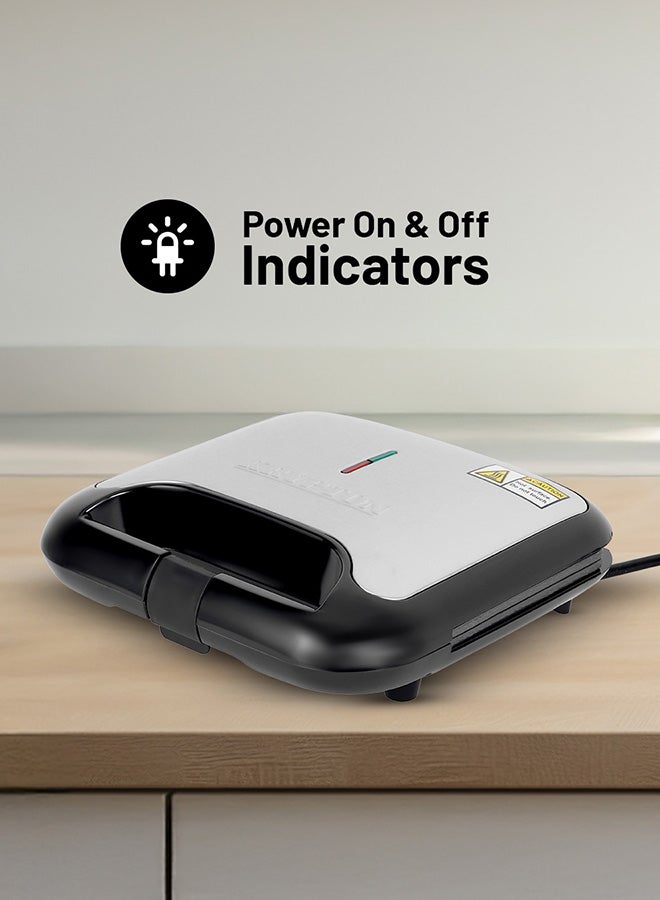 KRYPTON Electric Grill Maker with Non-Stick 2 Slice Plates | Automatic Temperature Control | Power On/Off Indicators | Easy to Clean | Perfect for Grilling Meat, Chicken, Vegetables 750 W KNGM6064S Black/Silver - Image 3