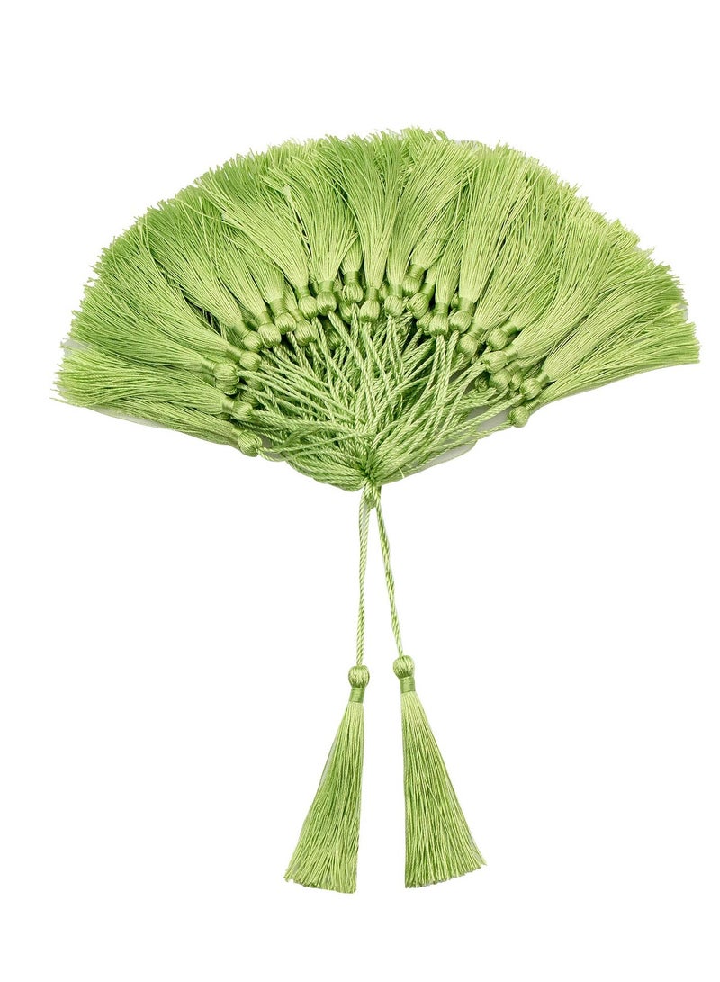 SYOSI 100 Pieces Light Green 13 cm/5 Inch Silk Handmade Soft Tassel Silk Thread Bookmark Tassel with Rope Loop for Jewelry Making DIY Craft Accessories (Light Green) - Image 1
