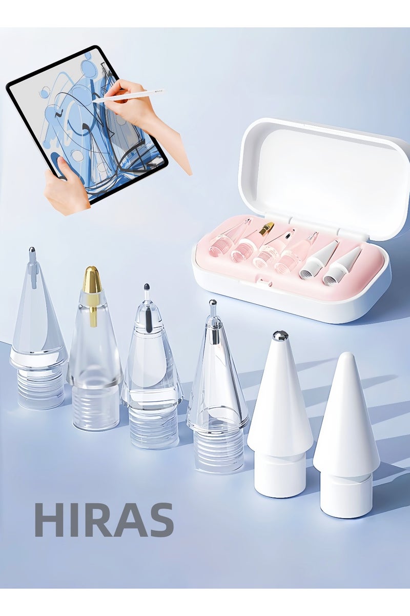 Hiras 6 Pcs Replacement Pencil Tips for Apple Pencil Pro/1st/2nd Gen/USB-C, Apple Pencil Nibs Compatible with iPad Pro/Air/Mini, Logitech Crayon & Digital Stylus - Wear-Resistant Silent Fine Nibs with Portable Case - Image 1