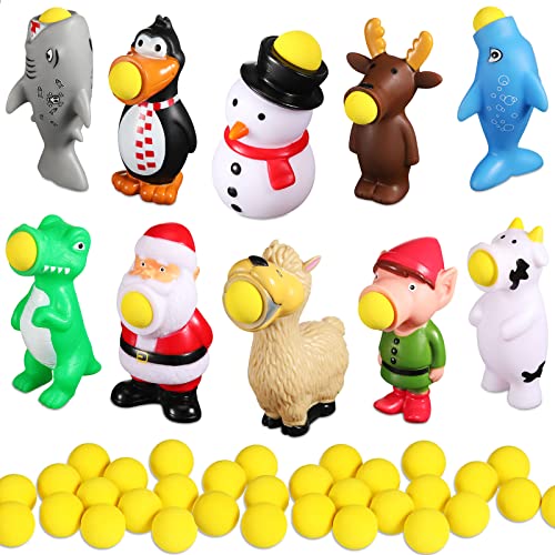 Zubebe 10 Pieces Christmas Toys Shooter Ball Foam Toy with Shoot Foam Balls Up to 20 Feet for Kids Outdoor Indoor Play Christmas Party Supplies Vivid Style - Image 1