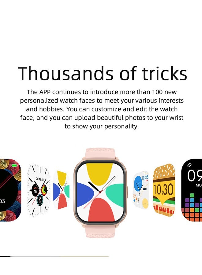 RollsTimi  Casual Smartwatch For Women Men,2.1 inch Screen Fitness Tracker, Heart Rate Sleep Monitor IP68 Waterproof Sport Smartwatch,Pink - Image 2