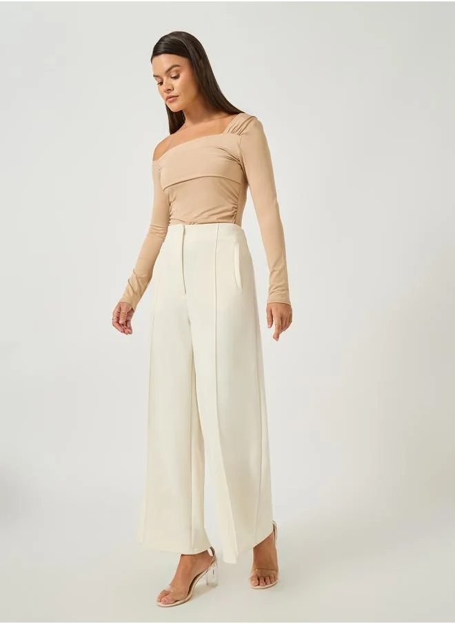 ستايلي Styli Asymmetric Neck Pleated Detail Bodysuit