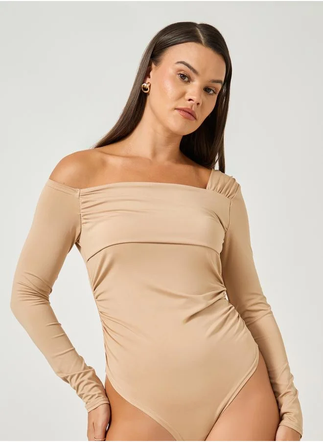 ستايلي Styli Asymmetric Neck Pleated Detail Bodysuit