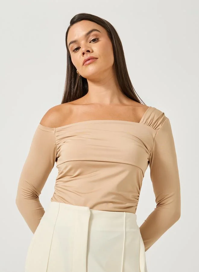 Styli Styli Asymmetric Neck Pleated Detail Bodysuit