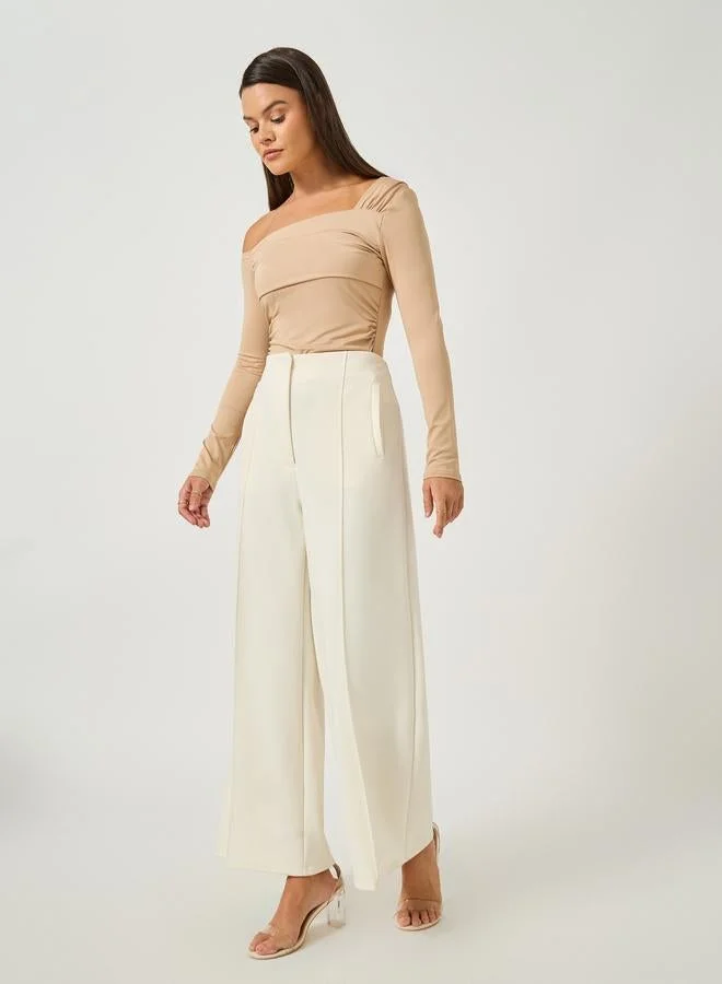 Styli Styli Asymmetric Neck Pleated Detail Bodysuit