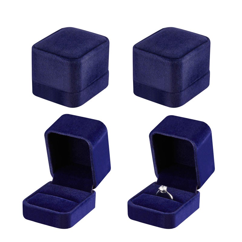 LETURE 4 Pieces Velvet Ring Gift Boxes Set, Earring Pendant Jewelry Case, Jewellry Display Box for Wedding, Engagement,Proposal, Birthday and Anniversary (Blue) - Image 1