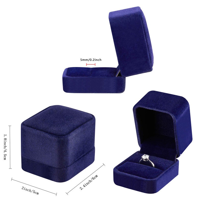 LETURE 4 Pieces Velvet Ring Gift Boxes Set, Earring Pendant Jewelry Case, Jewellry Display Box for Wedding, Engagement,Proposal, Birthday and Anniversary (Blue) - Image 2