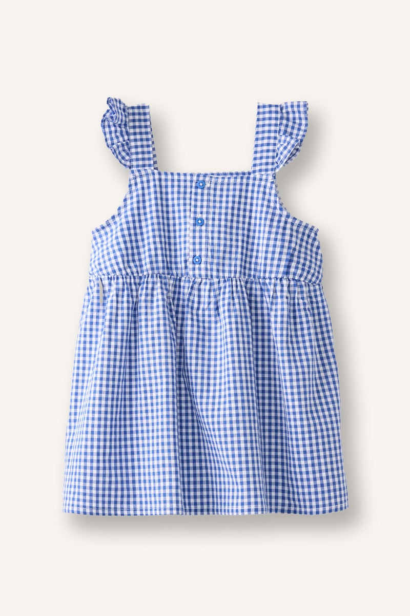 DeFacto Blue BabyGirl Baby Girl Gingham Strappy Waffle Textured Sax Blue Dress Casual - Image 1