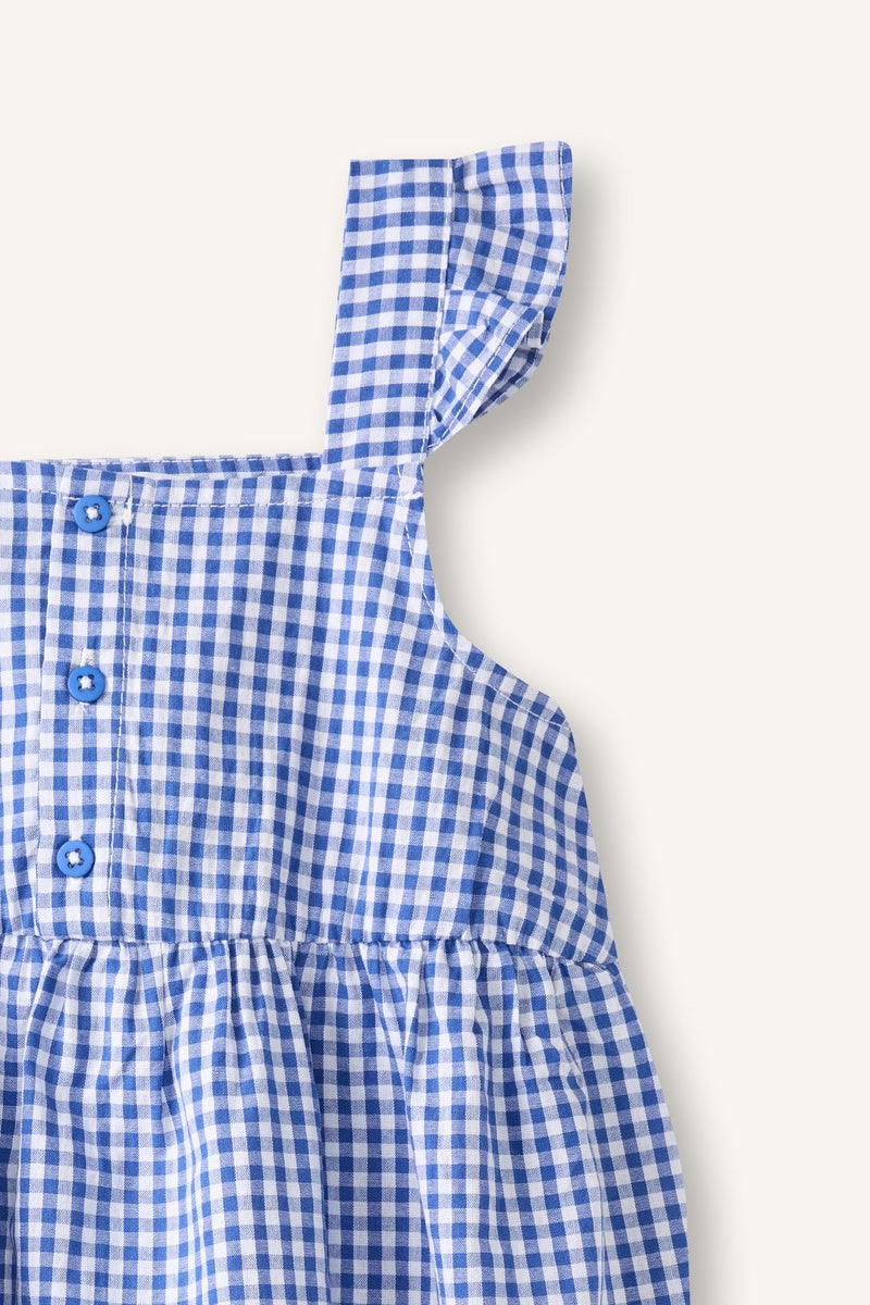 DeFacto Blue BabyGirl Baby Girl Gingham Strappy Waffle Textured Sax Blue Dress Casual - Image 2