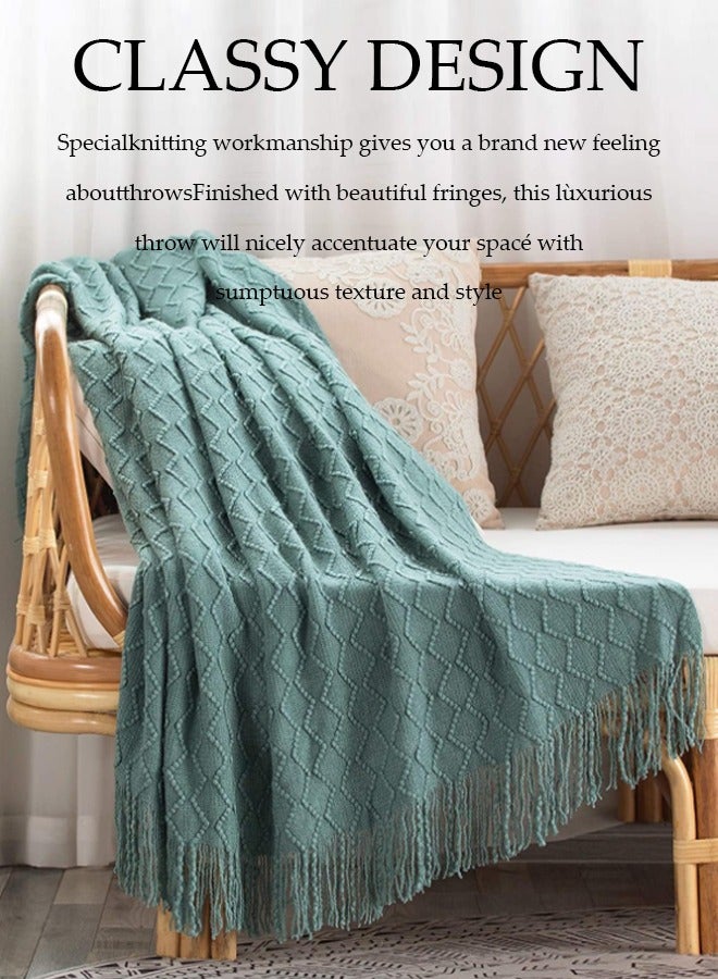Knitted Throw Blankets, tassel sofa cover blanket, geometric pattern air conditioning blanket, portable and soft, suitable for beds, sofas, travel, camping, 130 * 170cm,green - Image 3