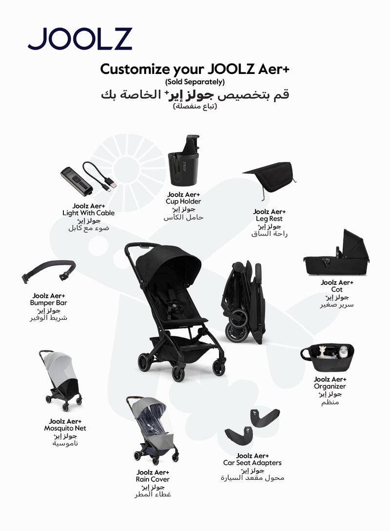 JOOLZ AER+ Lightweight Compact Travel Stroller – One-Hand Quick Fold, XXL Sun Hood, Adjustable Recline, Ultra Durable, Comfortable & Travel-Friendly – Supports Up to 50 lbs – Space Black - Image 3