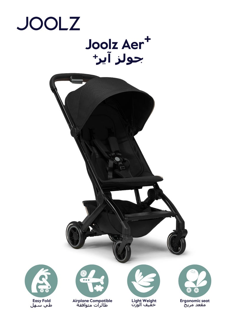 JOOLZ AER+ Lightweight Compact Travel Stroller – One-Hand Quick Fold, XXL Sun Hood, Adjustable Recline, Ultra Durable, Comfortable & Travel-Friendly – Supports Up to 50 lbs – Space Black - Image 1