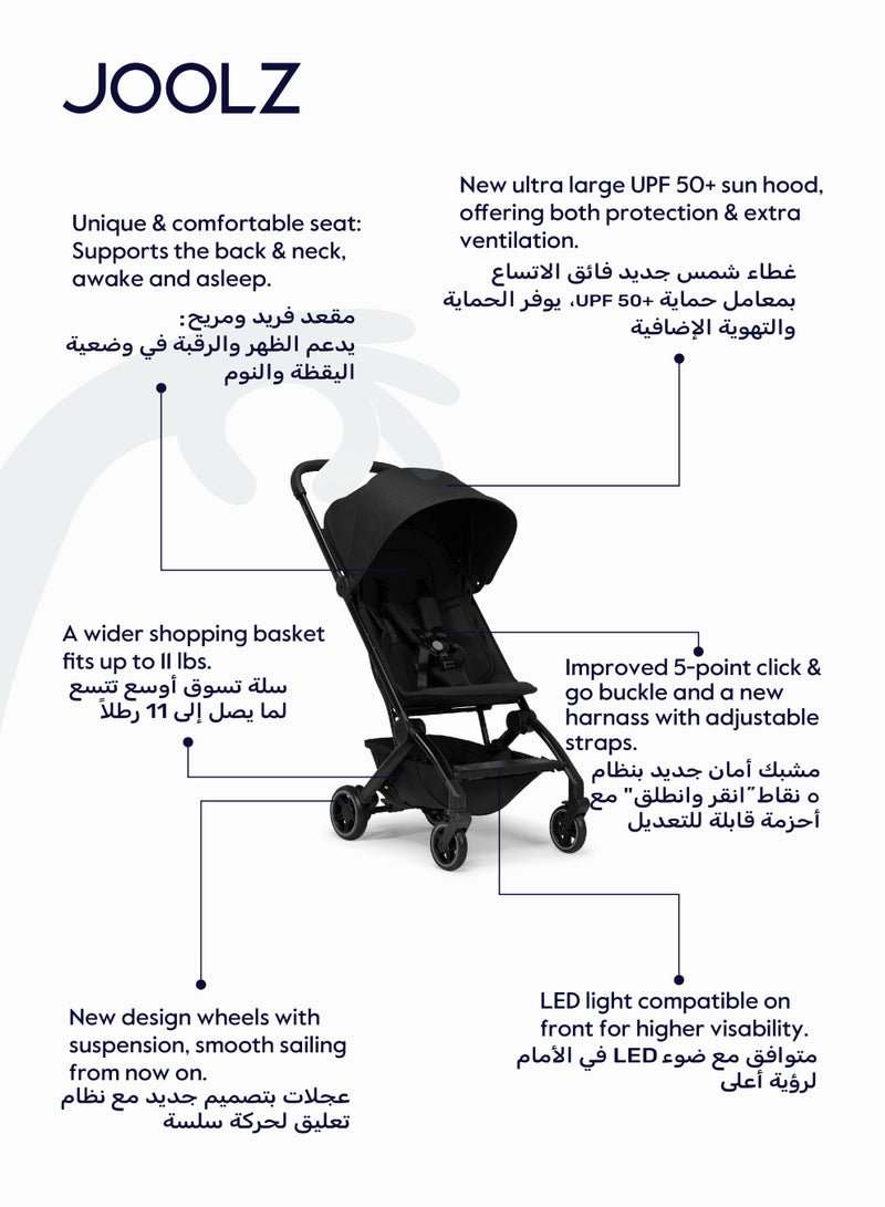JOOLZ AER+ Lightweight Compact Travel Stroller – One-Hand Quick Fold, XXL Sun Hood, Adjustable Recline, Ultra Durable, Comfortable & Travel-Friendly – Supports Up to 50 lbs – Space Black - Image 2