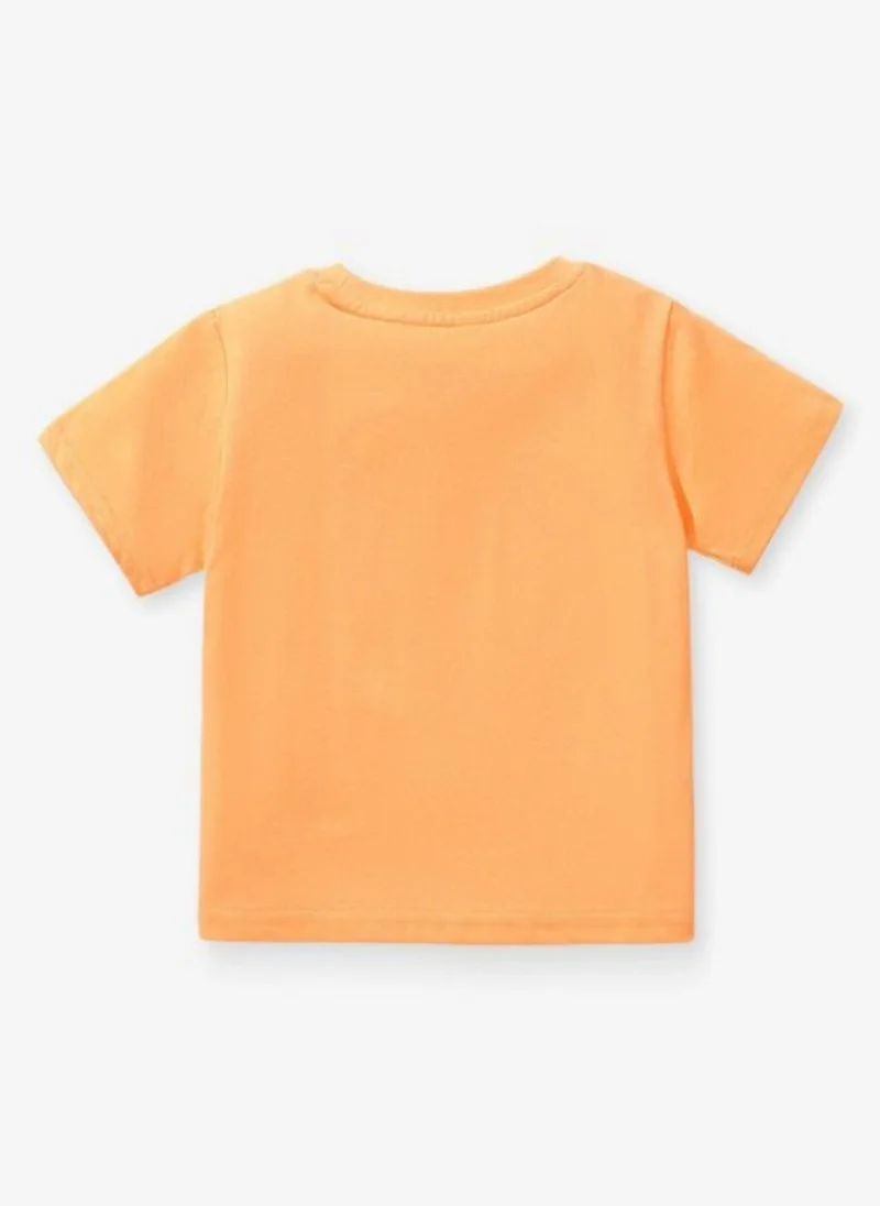 YUNIQEE Orange Printed Round Neck Applique T-shirt