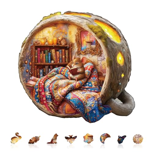 Jigfoxy Wooden Puzzles for Adults House of Mice Wood Puzzles Adult Unique Animal Shape Wooden Jigsaw Puzzles for Adults Birthday Gifts for Puzzle Lovers Family Friend L134 128in270pcs - Image 1