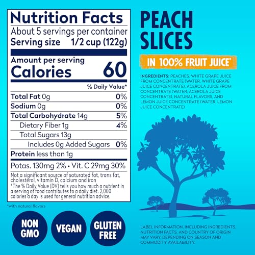 Dole Jarred Peaches Sliced Yellow Cling in 100% Fruit Juice, 23.5 Ounce Jar (Pack of 8) - Image 4