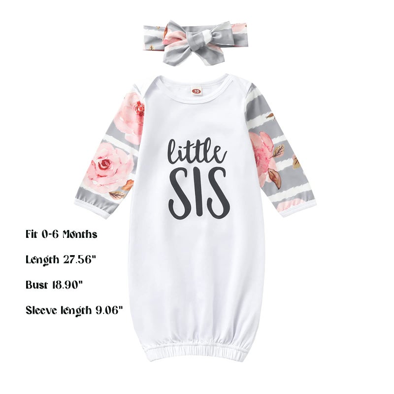 AMAWMW Newborn Baby Girl Little Sister Sleeper Gown Stripe Long Sleeve Nightgown Pajamas Gifts Stuff Essential Outfit - Image 2