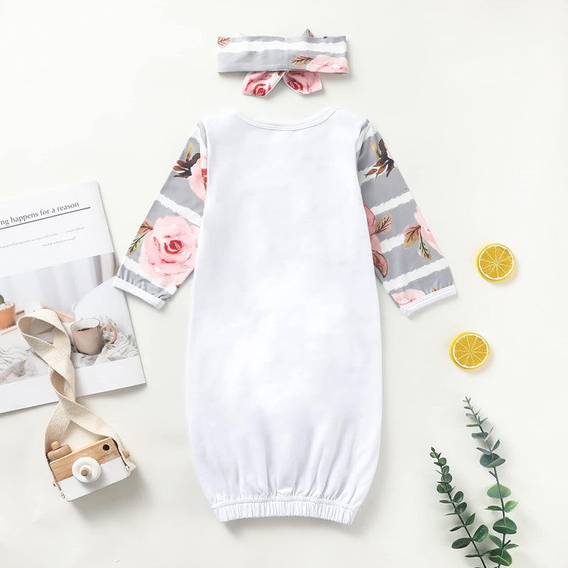 AMAWMW Newborn Baby Girl Little Sister Sleeper Gown Stripe Long Sleeve Nightgown Pajamas Gifts Stuff Essential Outfit - Image 3