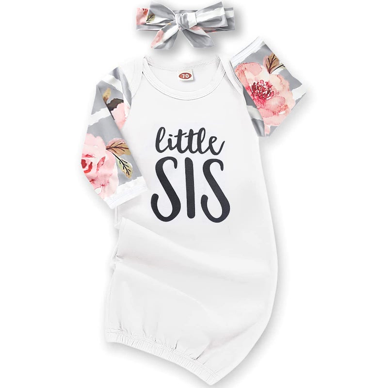 AMAWMW Newborn Baby Girl Little Sister Sleeper Gown Stripe Long Sleeve Nightgown Pajamas Gifts Stuff Essential Outfit - Image 1