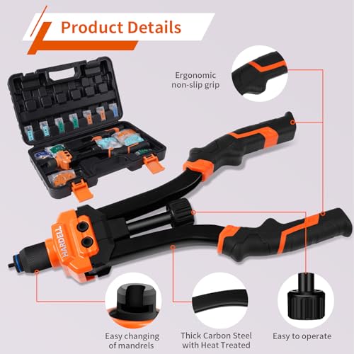 HARDELL Rivet Nut Tool, 14" Rivnut Tool with 100 Pcs Rivet Nuts and 7 Metric & Inch Mandrels M6 M8 M10, 1/4-20, 5/16-18, 3/8-16, 10-24 and Rugged Carrying Case - Image 2
