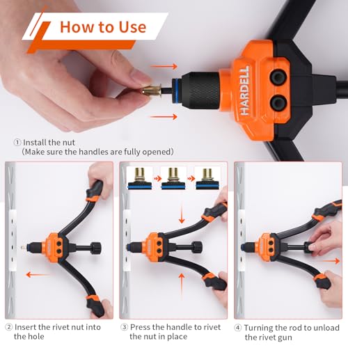HARDELL Rivet Nut Tool, 14" Rivnut Tool with 100 Pcs Rivet Nuts and 7 Metric & Inch Mandrels M6 M8 M10, 1/4-20, 5/16-18, 3/8-16, 10-24 and Rugged Carrying Case - Image 4