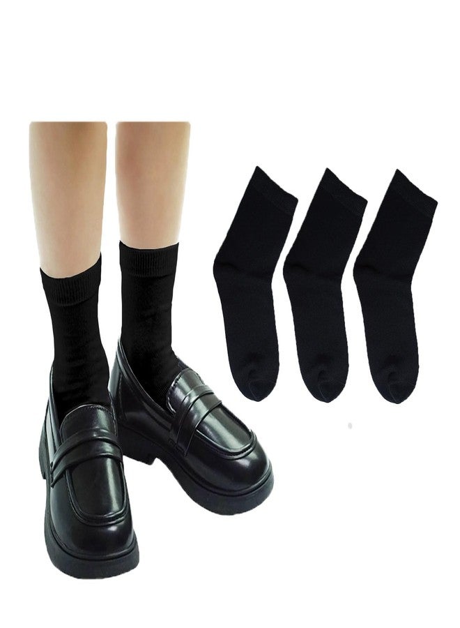 Prupoky Boys Dress Socks 3 Pairs Kids Boys Girls Crew Dress Sock Cotton Uniform Socks for Girls 01 Black Large - Image 1