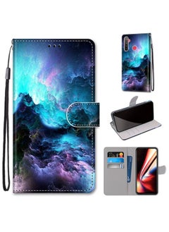 HuHa Case Cover For Realme 5 / 5s / 5i / C3 / C3i / 6i / Narzo10 / 10A / 20A Coloured Drawing Cross Texture Horizontal Flip PU Leather Case with Holder & Card Slots & Wallet & Lanyard Colorful Clouds 