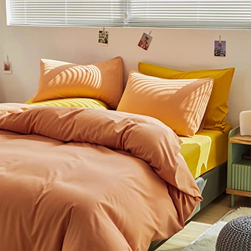 Wellboo Peach Comforter Sets Full Pink Orange Bedding Comforters Solid Grapefruit Color Bedding Cotton Women Girls Light Orange Quilts Modern Minimalist Peach Comforters Plain Coral Pink Bed Luxury - Image 3