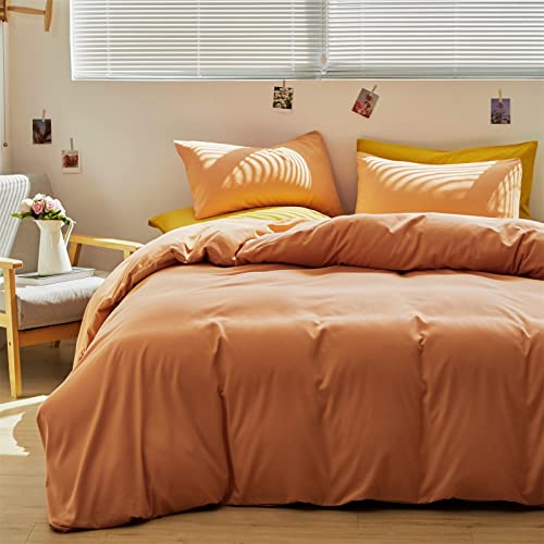 Wellboo Peach Comforter Sets Full Pink Orange Bedding Comforters Solid Grapefruit Color Bedding Cotton Women Girls Light Orange Quilts Modern Minimalist Peach Comforters Plain Coral Pink Bed Luxury - Image 2