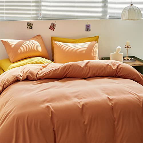 Wellboo Peach Comforter Sets Full Pink Orange Bedding Comforters Solid Grapefruit Color Bedding Cotton Women Girls Light Orange Quilts Modern Minimalist Peach Comforters Plain Coral Pink Bed Luxury - Image 4