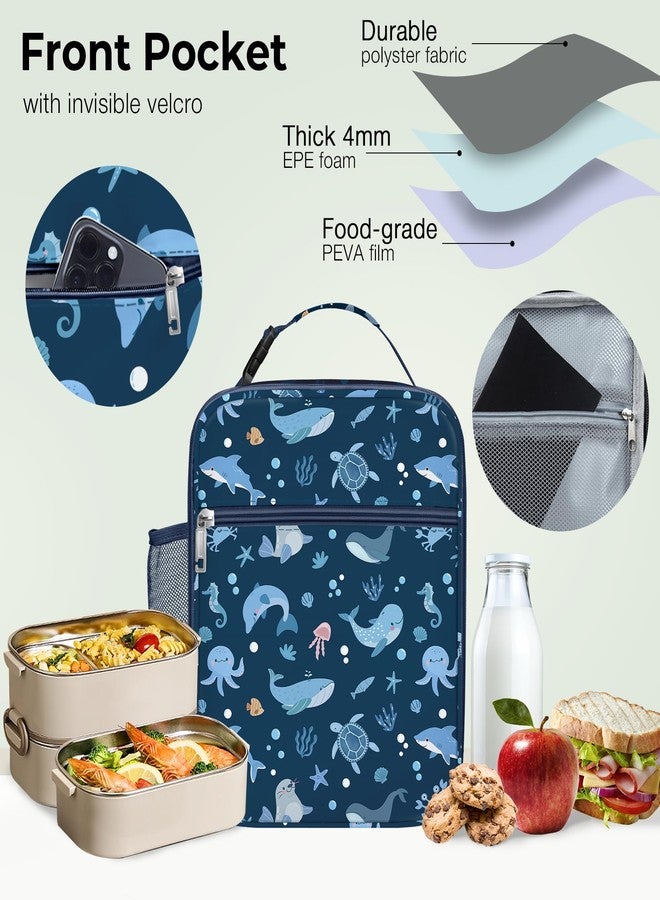 Clastyle Blue Sea Animals Insulated Lunch Bag for Kids, Portable Large Thermal Cooler Lunch Bag for Boys, School Lunch Box Bag with Bottle Holder - Image 5