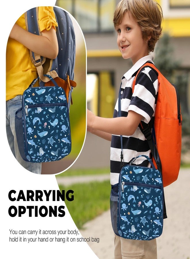 Clastyle Blue Sea Animals Insulated Lunch Bag for Kids, Portable Large Thermal Cooler Lunch Bag for Boys, School Lunch Box Bag with Bottle Holder - Image 2