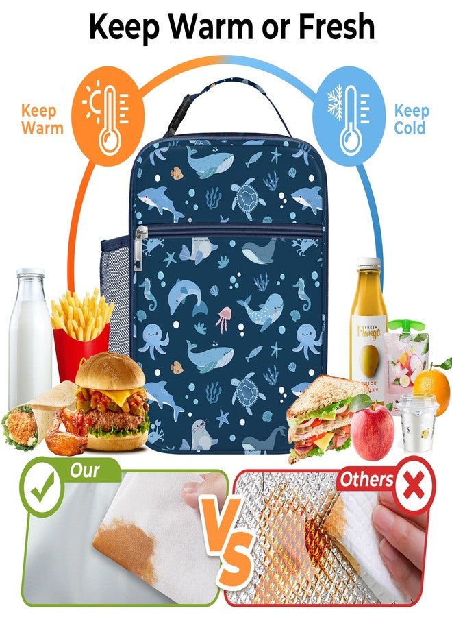 Clastyle Blue Sea Animals Insulated Lunch Bag for Kids, Portable Large Thermal Cooler Lunch Bag for Boys, School Lunch Box Bag with Bottle Holder - Image 3