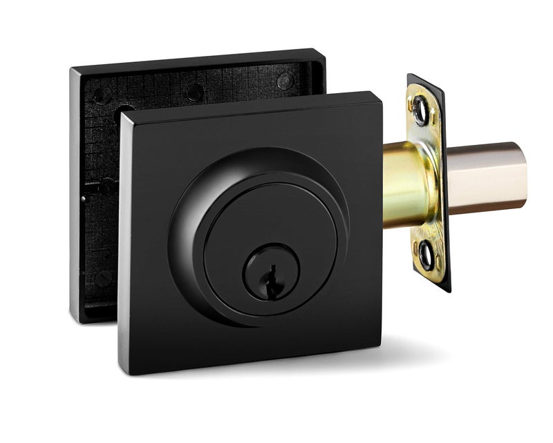 Berlin Modisch Single Cylinder Deadbolt Lock Slim Square for Front Door Modern Contemporary High Security Heavy Duty – Iron Black Finish - Image 2