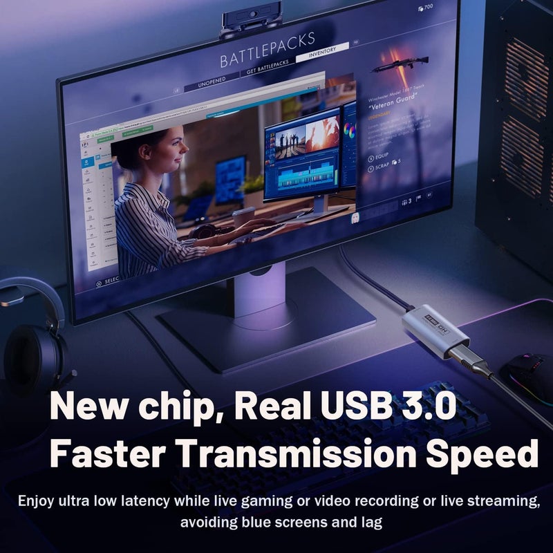 Guermok Video Capture Card, USB3.0 HDMI to USB-C Capture Device, Stream & Record at 2K@30FPS 1080P@60FPS, Compatible with iPad Mac OS Windows, Quest 3, OBS, Zoom, PS5/4, Switch, Xbox (Gray) - Image 5