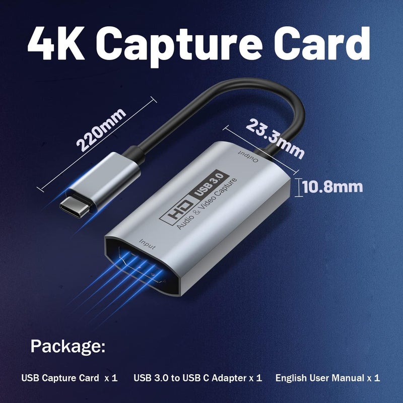 Guermok Video Capture Card, USB3.0 HDMI to USB-C Capture Device, Stream & Record at 2K@30FPS 1080P@60FPS, Compatible with iPad Mac OS Windows, Quest 3, OBS, Zoom, PS5/4, Switch, Xbox (Gray) - Image 3