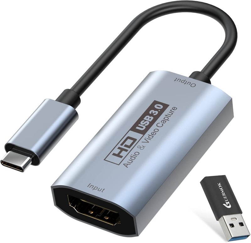 Guermok Video Capture Card, USB3.0 HDMI to USB-C Capture Device, Stream & Record at 2K@30FPS 1080P@60FPS, Compatible with iPad Mac OS Windows, Quest 3, OBS, Zoom, PS5/4, Switch, Xbox (Gray) - Image 1