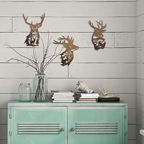 J-Fly Deer Metal Wall Art 9 Inch Deer Silhouette Wall Decor Rustic Forest Hunting Sign Woodland Valentine Decor for Fence Patio Porch Farmhouse Indoor for Living Room Bedroom Bathroom 3 Piece Set - Image 3