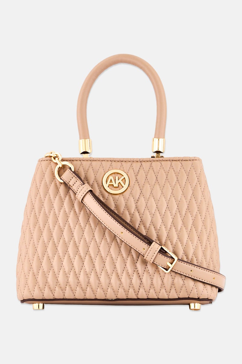 ANNE KLEIN Women Hardware Logo Small Satchel Bag, Nude - Image 3