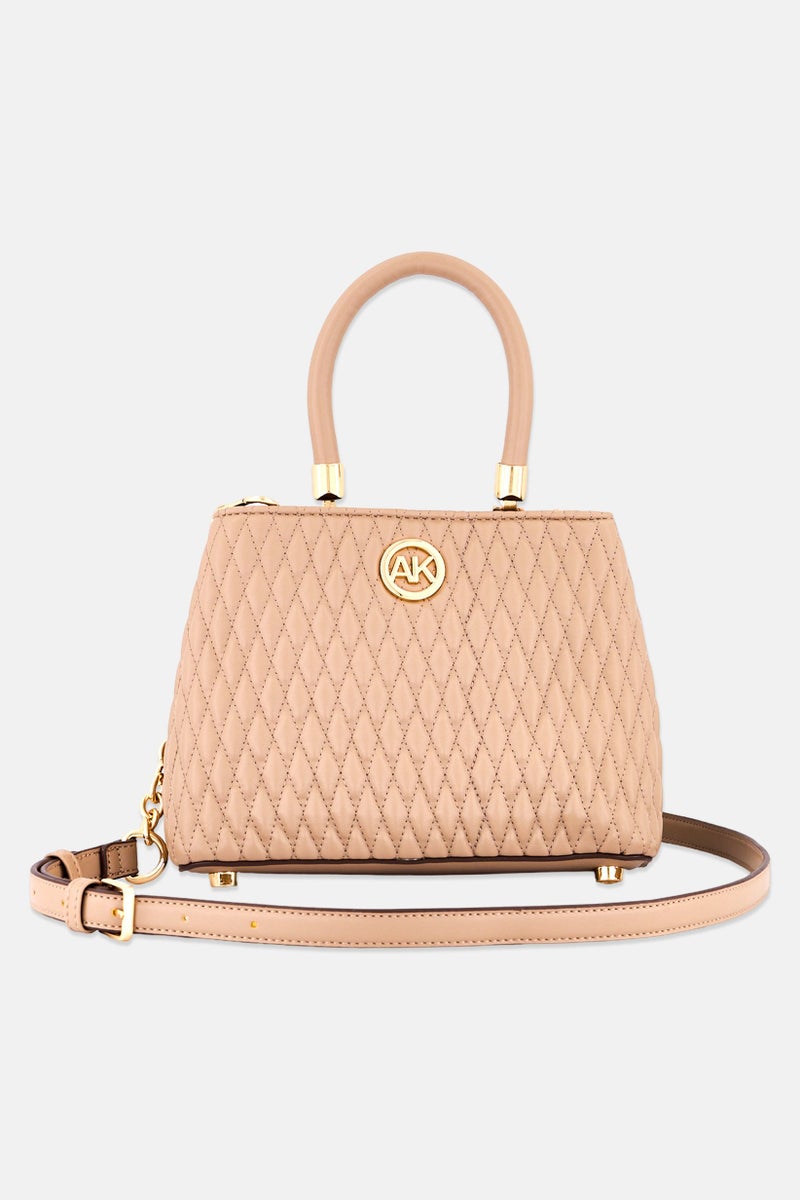 ANNE KLEIN Women Hardware Logo Small Satchel Bag, Nude - Image 1