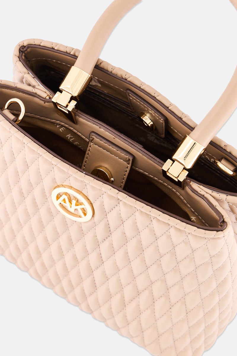 ANNE KLEIN Women Hardware Logo Small Satchel Bag, Nude - Image 4