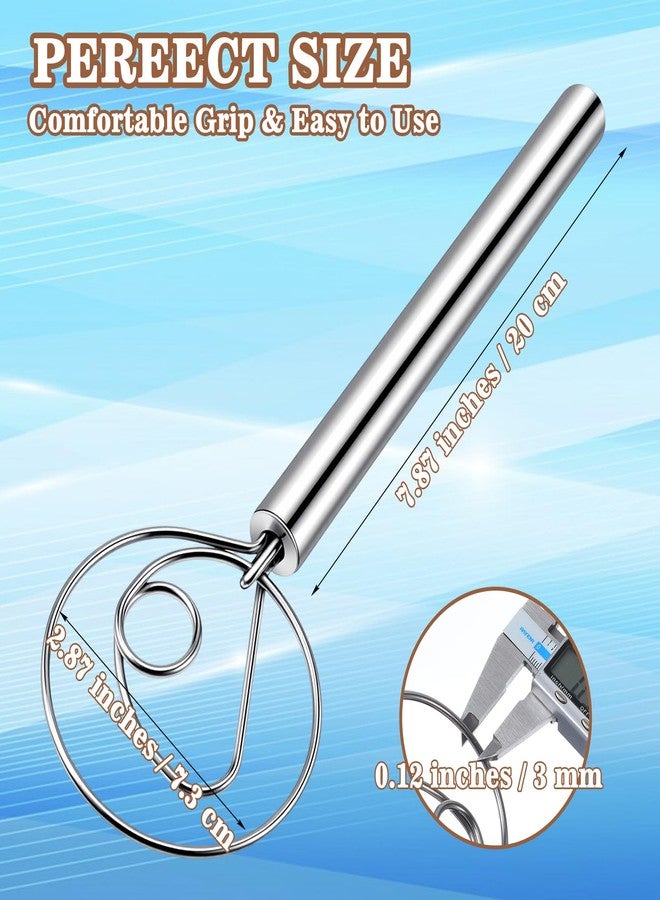 Bremorou 7.87 Inch Danish Dough Whisk Stainless Steel Dutch Whisk Sourdough Mixer Tools For Pizza Pastry Cake Batter Mixing Easy & Quick Ergonomic Bread Dough With Single Hole Design, Silver - Image 2