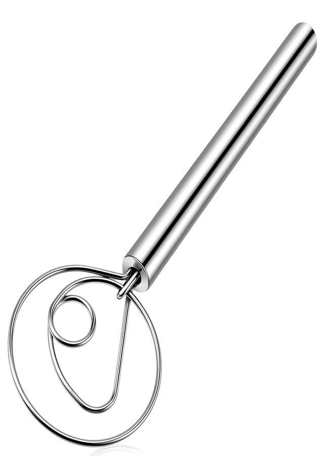 Bremorou 7.87 Inch Danish Dough Whisk Stainless Steel Dutch Whisk Sourdough Mixer Tools For Pizza Pastry Cake Batter Mixing Easy & Quick Ergonomic Bread Dough With Single Hole Design, Silver - Image 1