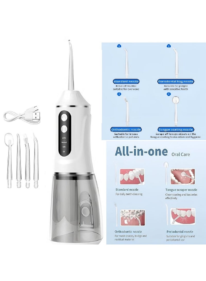For a Beautiful Smile - Upgraded Water Flosser - Portable Cordless Dental Flosser - 3 Cleaning Modes - 4 Multiple Nozzles - 380ml Capacity (White) - Image 1