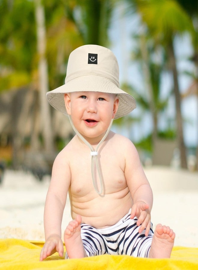 Bucaum Baby Toddler Sun Hat,Kids Summer Smile Face UPF 50+ Beach Bucket Hat for Boys Girls Children 6-24Months Khaki - Image 2